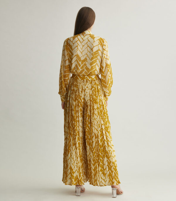 BEIGE AND MUSTARD CHEVRON PRINT CRINKLED PANTS - Image 2