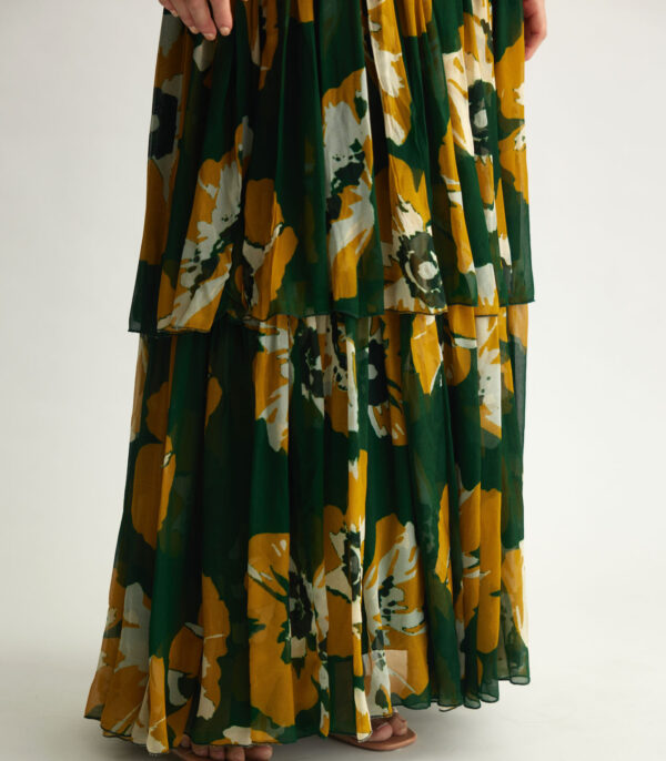 GREEN AND MUSTARD FLORAL SLEEVELESS LONG DRESS - Image 4