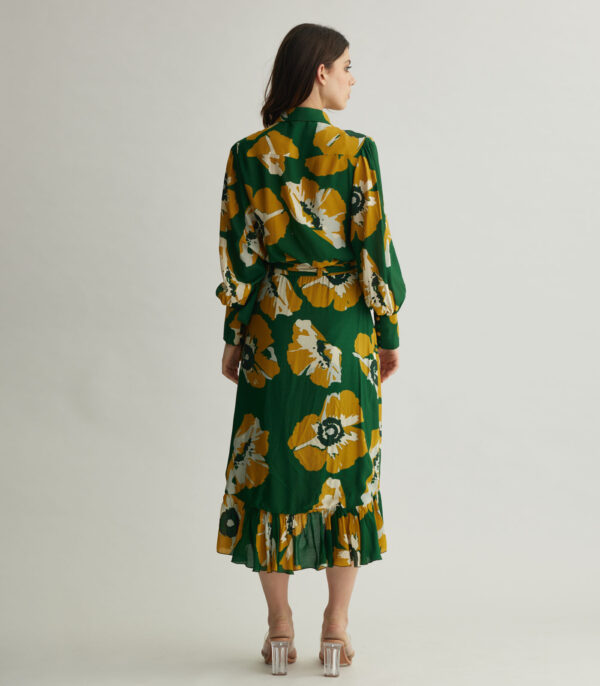 GREEN AND MUSTARD FLORAL WRAP SKIRT - Image 3