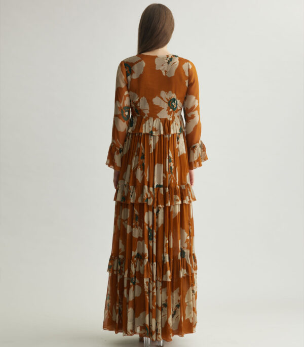 RUST AND BEIGE FLORAL LONG DRESS - Image 2