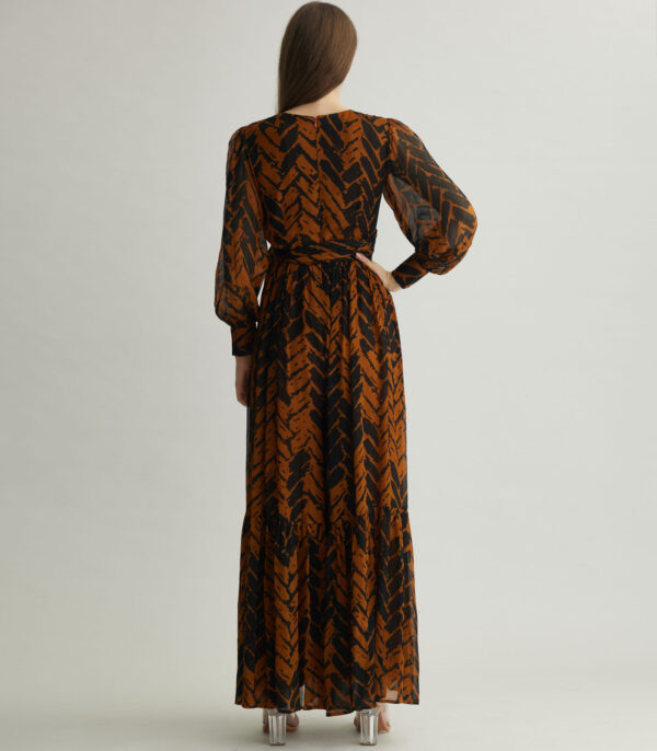 RUST AND BLACK CHEVRON PRINT WRAP JUMPSUIT - Image 3