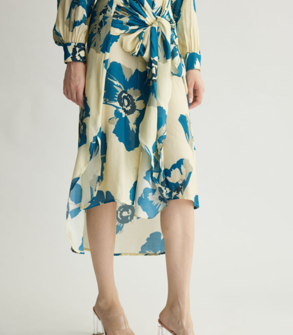 WHITE & BLUE FLORAL WRAP SHIRT DRESS - Image 3