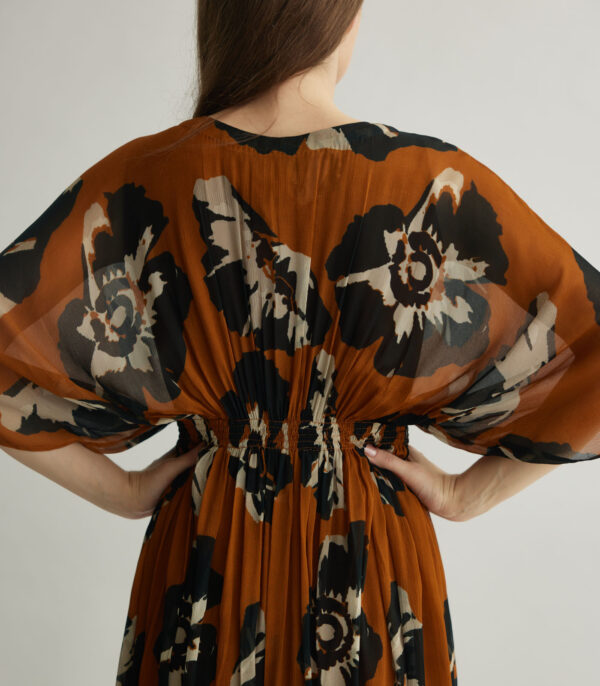 RUST AND BLACK FLORAL KAFTAN DRESS - Image 4