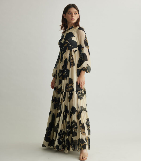 WHITE AND BLACK FLORAL LONG DRESS - Image 2