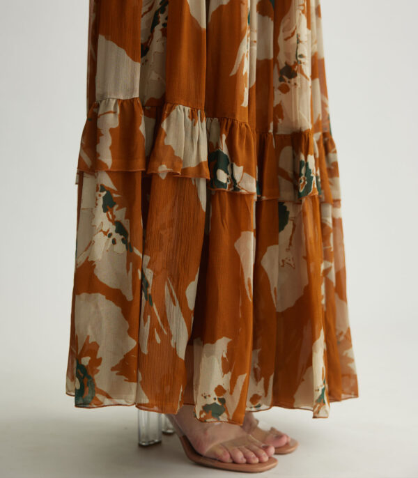 RUST AND BEIGE FLORAL LONG DRESS - Image 3
