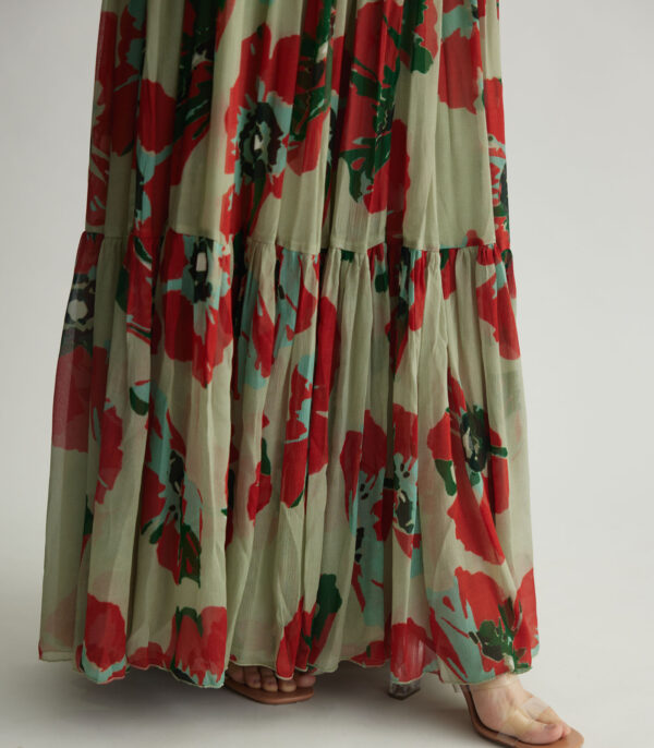BEIGE, RED AND GREEN FLORAL DRESS - Image 4