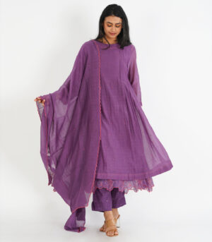 Violet double pleated kurta set