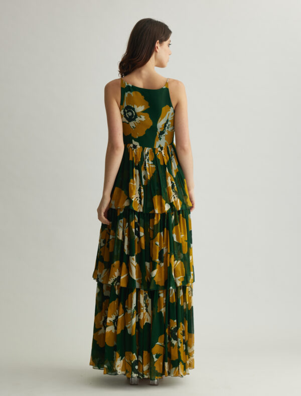 GREEN AND MUSTARD FLORAL SLEEVELESS LONG DRESS - Image 2