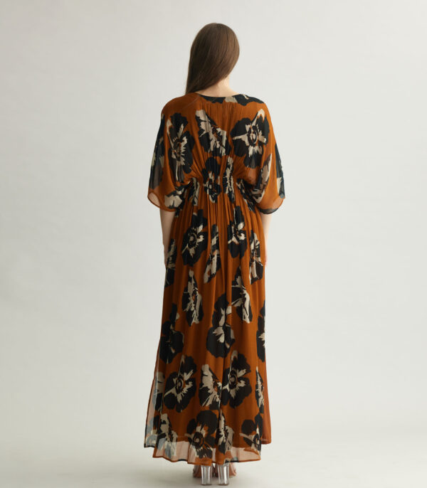 RUST AND BLACK FLORAL KAFTAN DRESS - Image 2