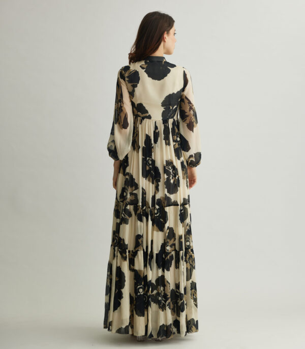 WHITE AND BLACK FLORAL LONG DRESS - Image 3