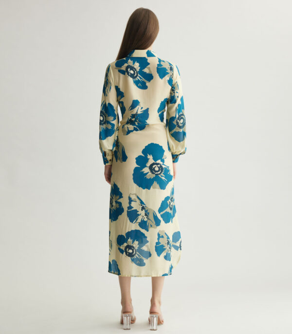 WHITE & BLUE FLORAL WRAP SHIRT DRESS - Image 2