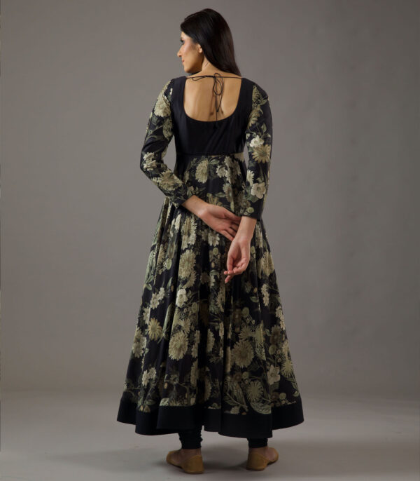 Chanderi silk black printed anarkali set - Image 2