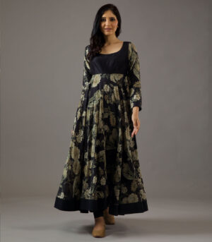 Chanderi silk black printed anarkali set