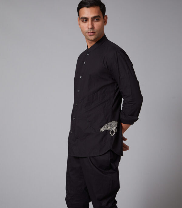 Black Poplin Cheetah Embroidered Shirt - Image 3