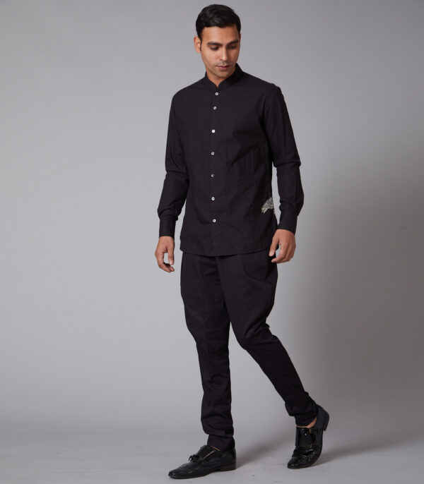 Black Poplin Cheetah Embroidered Shirt