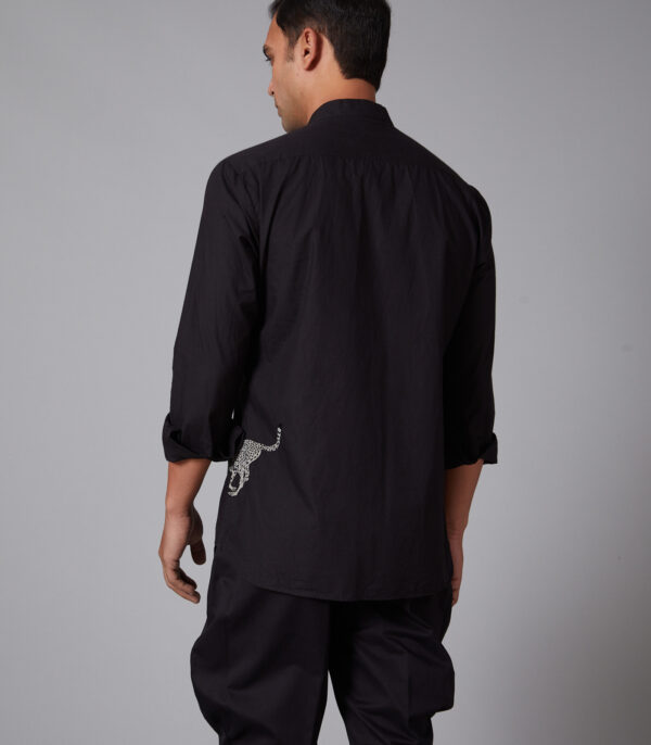 Black Poplin Cheetah Embroidered Shirt - Image 2