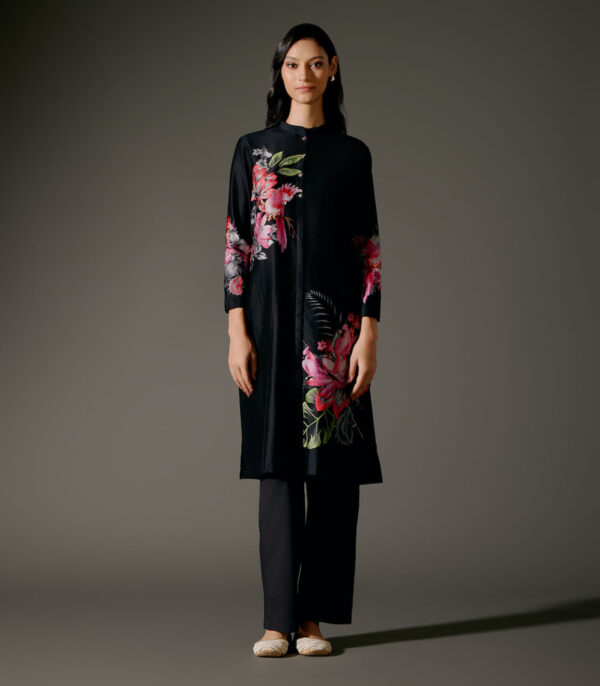Chanderi Tunic Set with Abstract Print and Voile Pant