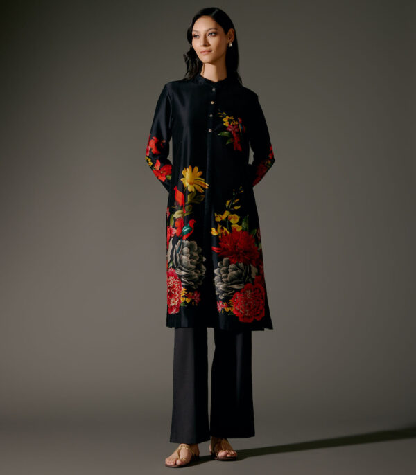 Chanderi Tunic Set with Abstract Print and Voile Pant