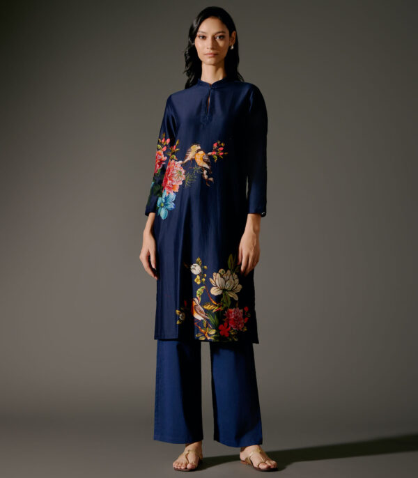 Chanderi Tunic Set with Abstract Print and Voile Pant