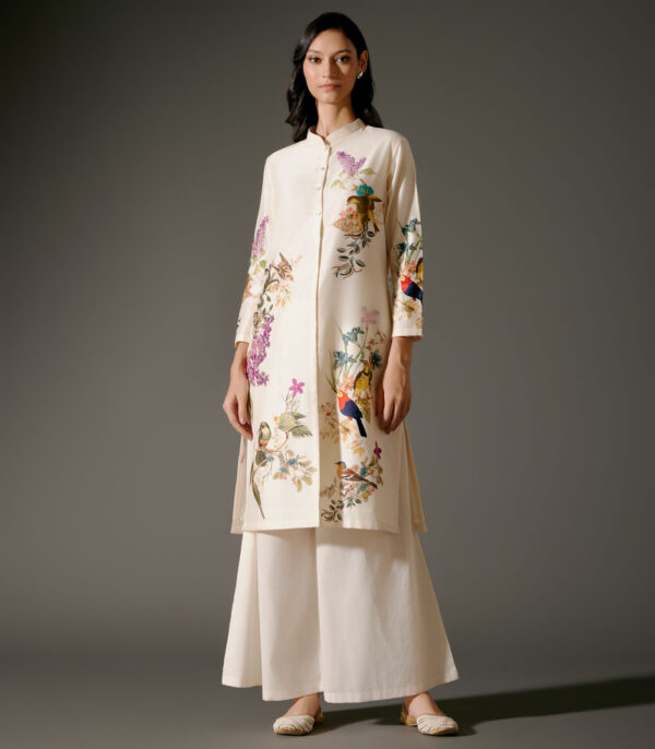 Chanderi Tunic Set with Abstract Print and Voile Pant