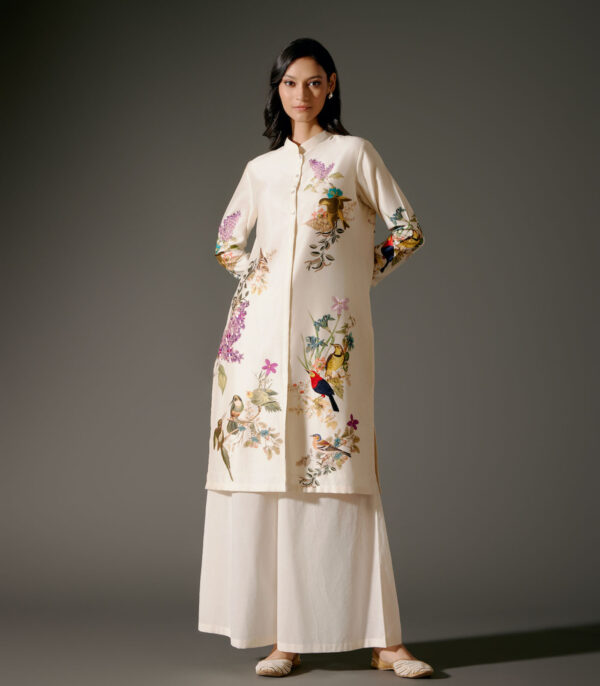 Chanderi Tunic Set with Abstract Print and Voile Pant - Image 2