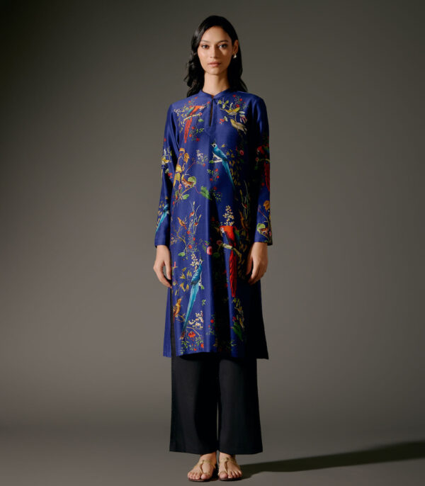 Chanderi Tunic Set with Abstract Print and Voile Pant