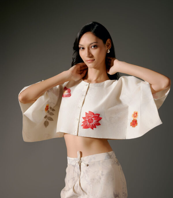 Chanderi top set with digital print and Resham embroedry with chanderi palazo - Image 3