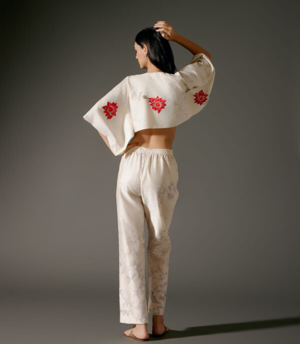 Chanderi top set with digital print and Resham embroedry with chanderi palazo - Image 2