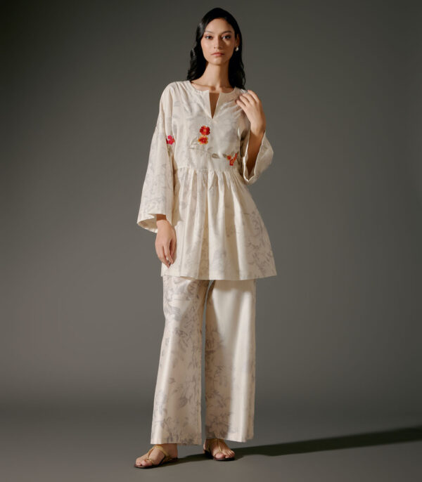 Peplum Chanderi Silk Tunic Set with Abstract Print