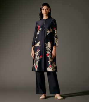 Chanderi Tunic Set with Abstract Print and Voile Pant