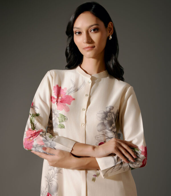 Chanderi Tunic Set with Abstract Print and Voile Pant - Image 3