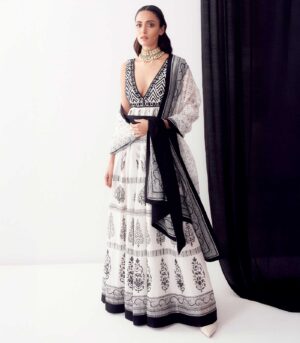 Black & White Hand Block Printed Anarkali Set