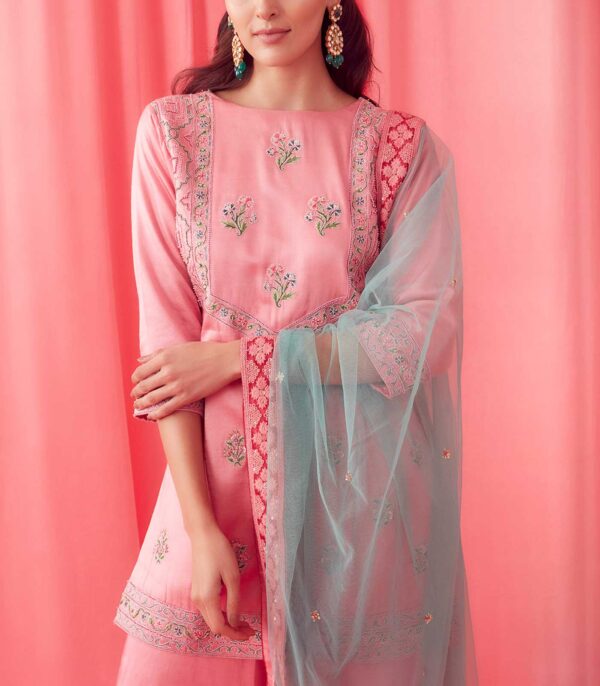 Soft Pink Dori Embroidered Sharara Set - Image 3