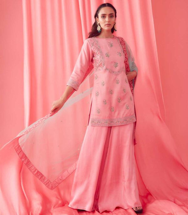 Soft Pink Dori Embroidered Sharara Set - Image 2