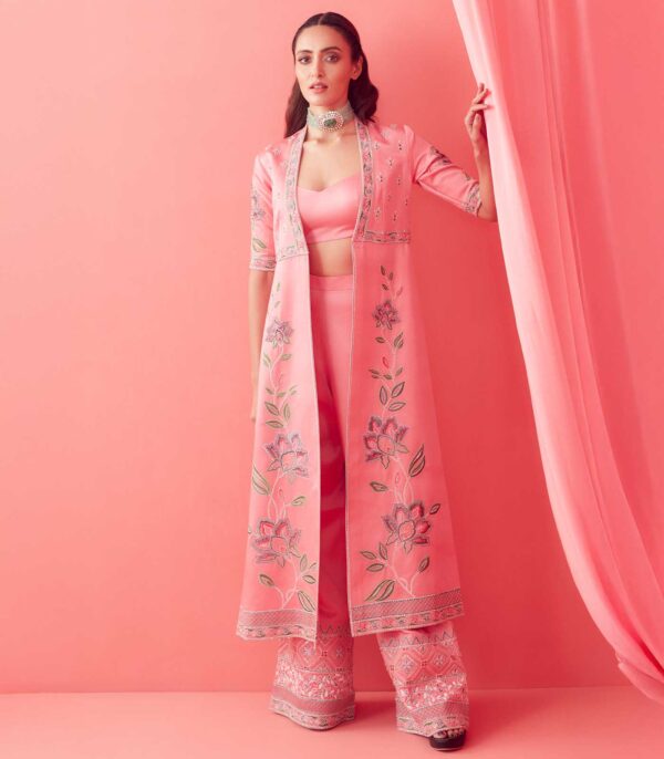 Soft Pink Dori Embroidered Jacket Set