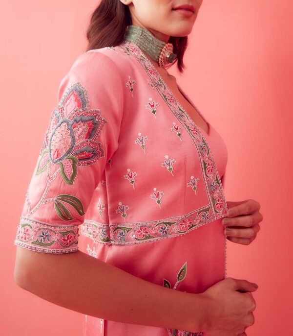 Soft Pink Dori Embroidered Jacket Set - Image 3
