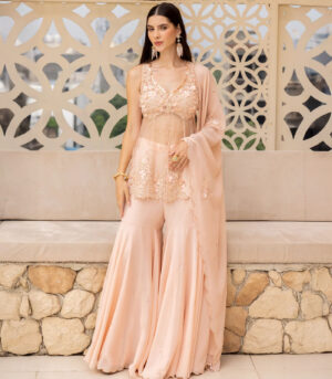SOORAT PEPLUM SHORT KURTA WITH SHARARA