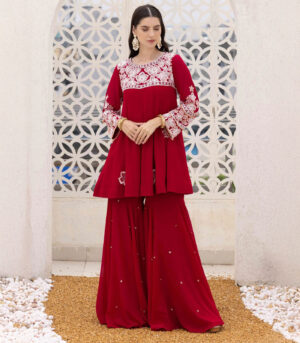 Phool Peplum Short Kurta With Sharara