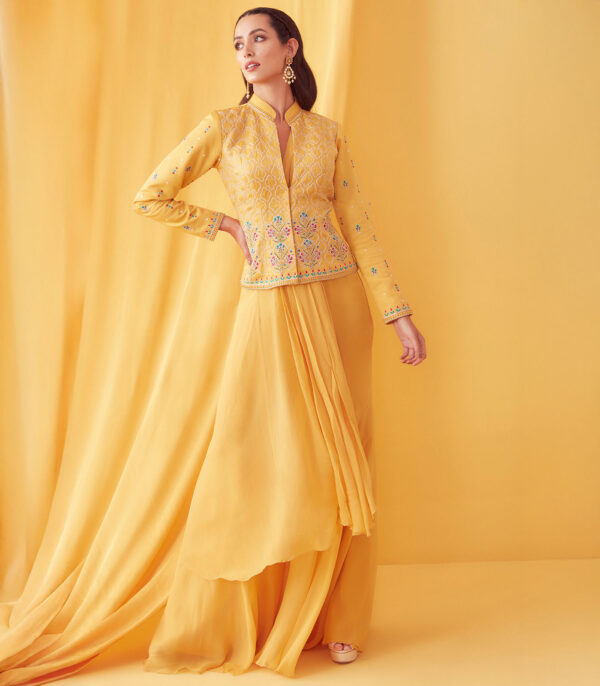 Mustard Bundi Saree Concept Set