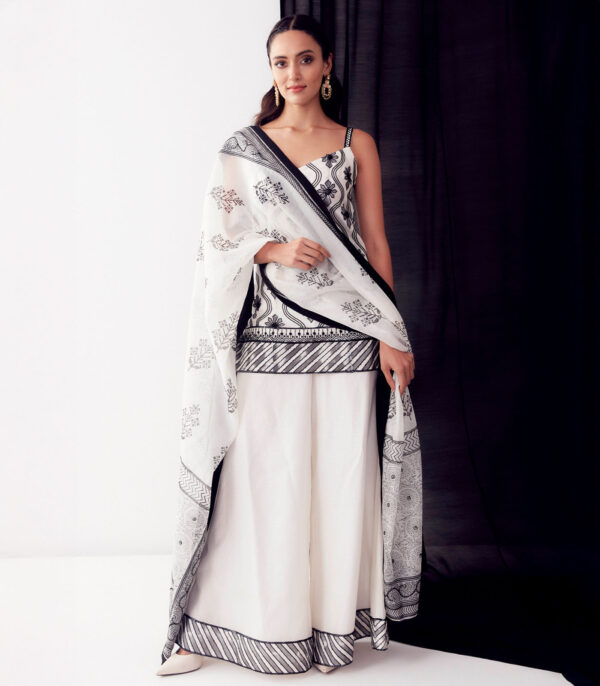 Black & White Applique Work Sharara Set