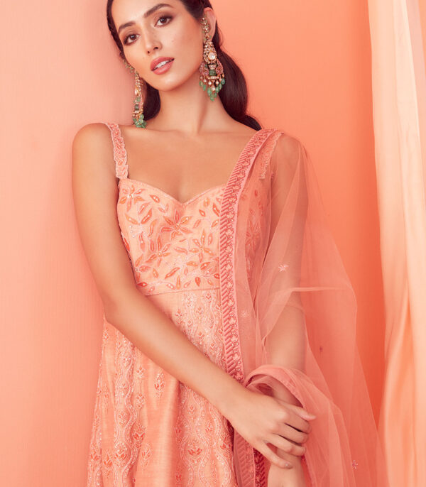 Peach Tonal Embroidered Anarkali Set - Image 4
