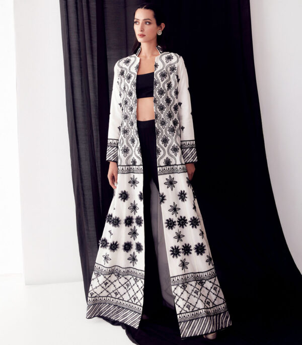 Black & White Applique Work Jacket Set