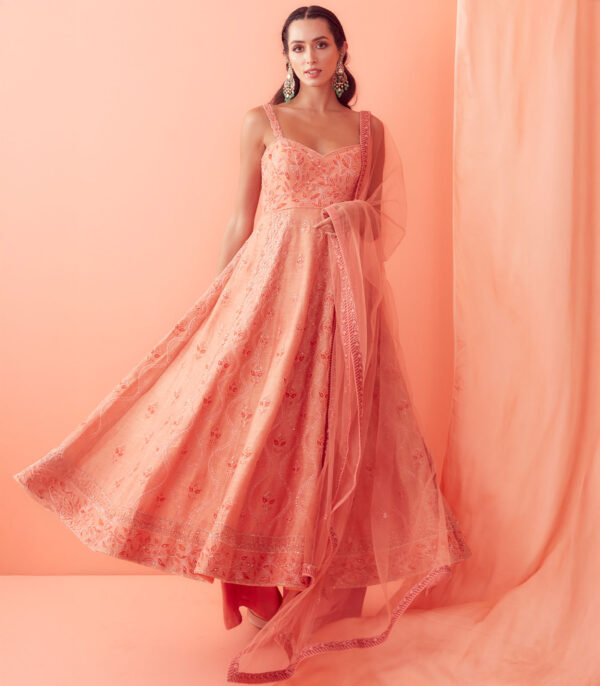 Peach Tonal Embroidered Anarkali Set - Image 2