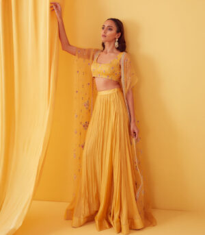 Organza Cape Jacket Lehenga Set