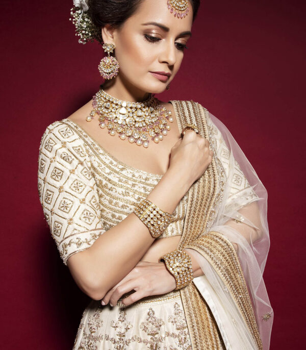 Ivory Zardozi Embroidery Lehenga - Image 3