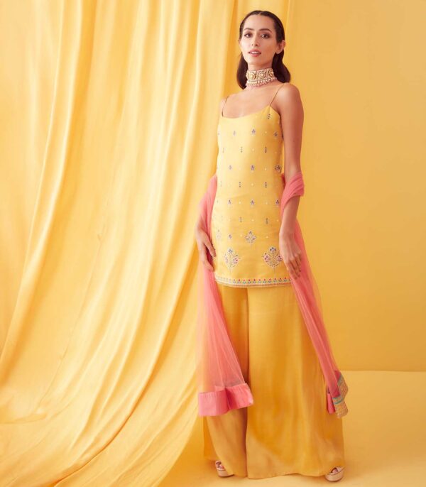 Canary Yellow Mughal Motifs Sharara Set