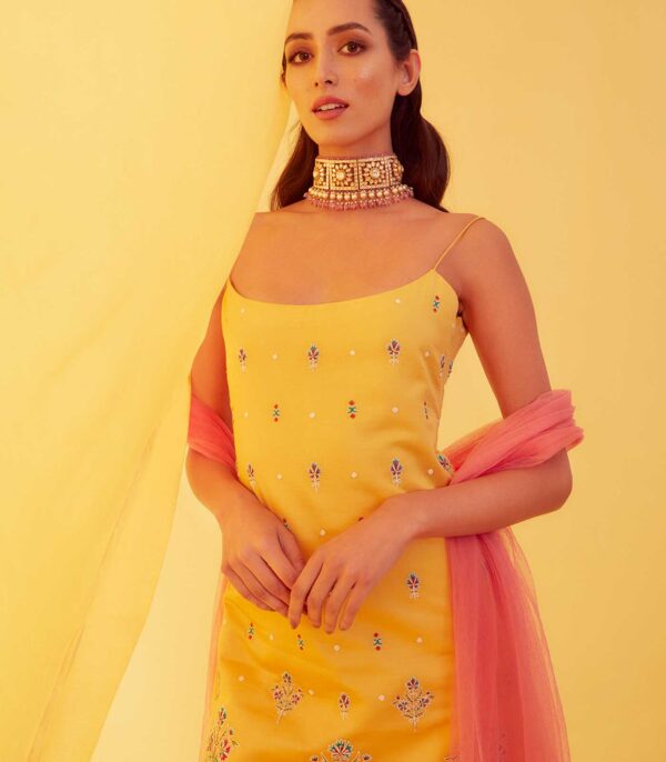 Canary Yellow Mughal Motifs Sharara Set - Image 2
