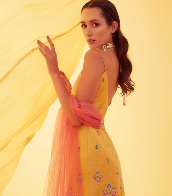 Canary Yellow Mughal Motifs Sharara Set - Image 3