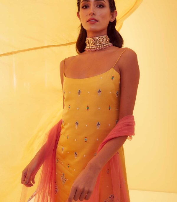 Canary Yellow Mughal Motifs Sharara Set - Image 4