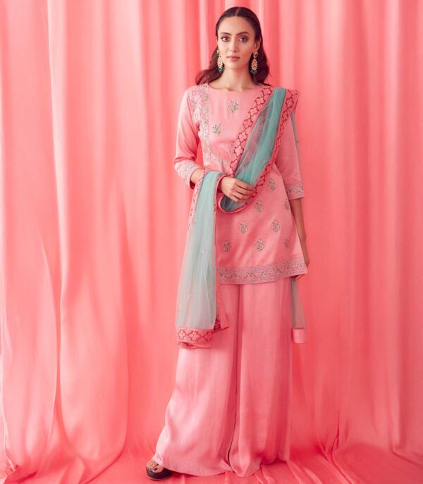 Soft Pink Dori Embroidered Sharara Set